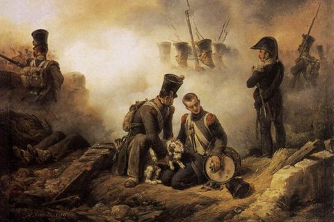 Der Hund des Regiments verwundet - zeitgenössisches Gemälde von Emile Jean Horace Vernet