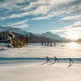 Auf Langlaufskiern durch das Engadin: Ganz im Westen des Oberengadins in Maloja beginnt die mehrtägige Tour bis Martina an der Grenze zu Österreich im Osten, die in mehrere Abschnitte gegliedert ist. Knapp 100 Kilometer geht es in der Loipe im breiten Inntal flussabwärts - durch die weite Landschaft des Engadins mit verschneiten Bergdörfern. Zu Erleichterung kann auch zwischendurch auf die Rhätische Bahn umgestiegen werden.  Infos: www.engadin.ch/de/langlauf