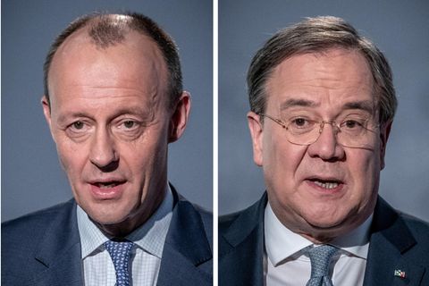 Bildcollage Norbert Röttgen, Friedrich Merz und Armin Laschet