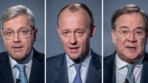 Bildcollage Norbert Röttgen, Friedrich Merz und Armin Laschet