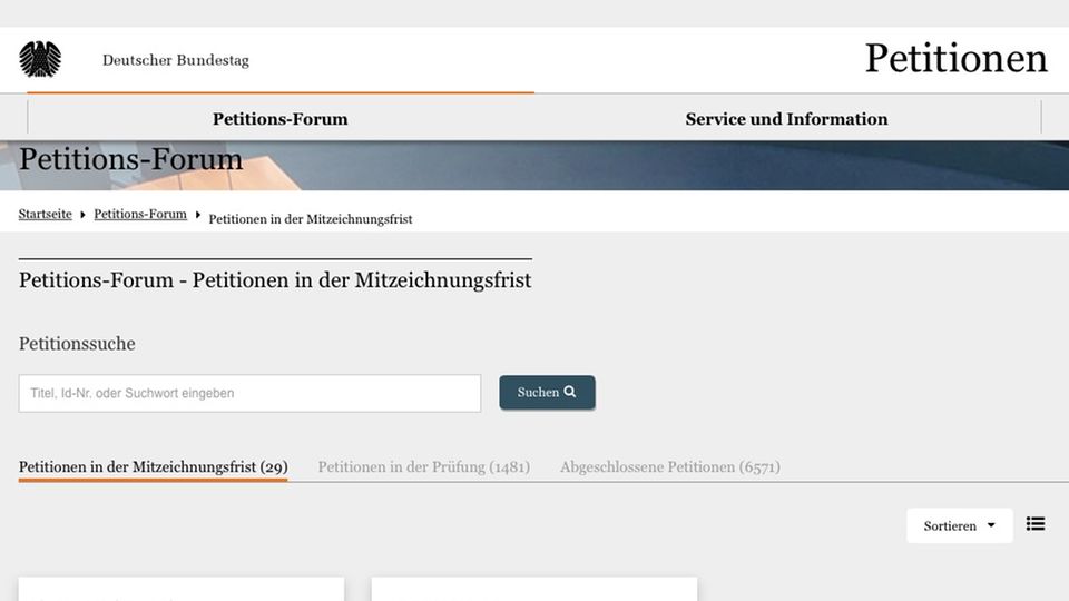 Schritt für Schritt erklärt: Im Suchfeld kann nach dem Titel der Petition gesucht werden. Eine andere Möglichkeit, die Petition wiederzufinden ist die "Sortieroption" Im Suchfeld kann nach dem Titel der Petition gesucht werden. Eine andere Möglichkeit, die Petition wiederzufinden ist die "Sortieroption"