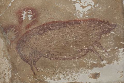 Dieses Schwein ist komplett erhalten, von den anderen Tieren der Komposition haben nur Fragmente die Zeit überdauert.